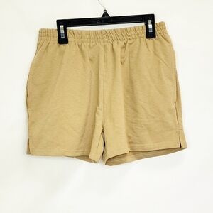 NWOT Reflex Light Tan Athleisure Mini Side Slit Sweat Shorts with Pockets